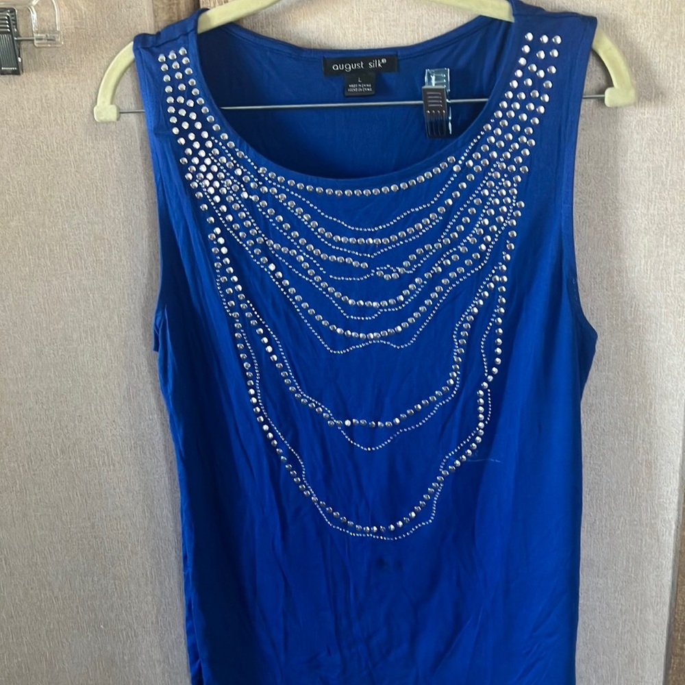 august silk L Royal Blue Sleeveless Tank with Silver Stud Embellishment